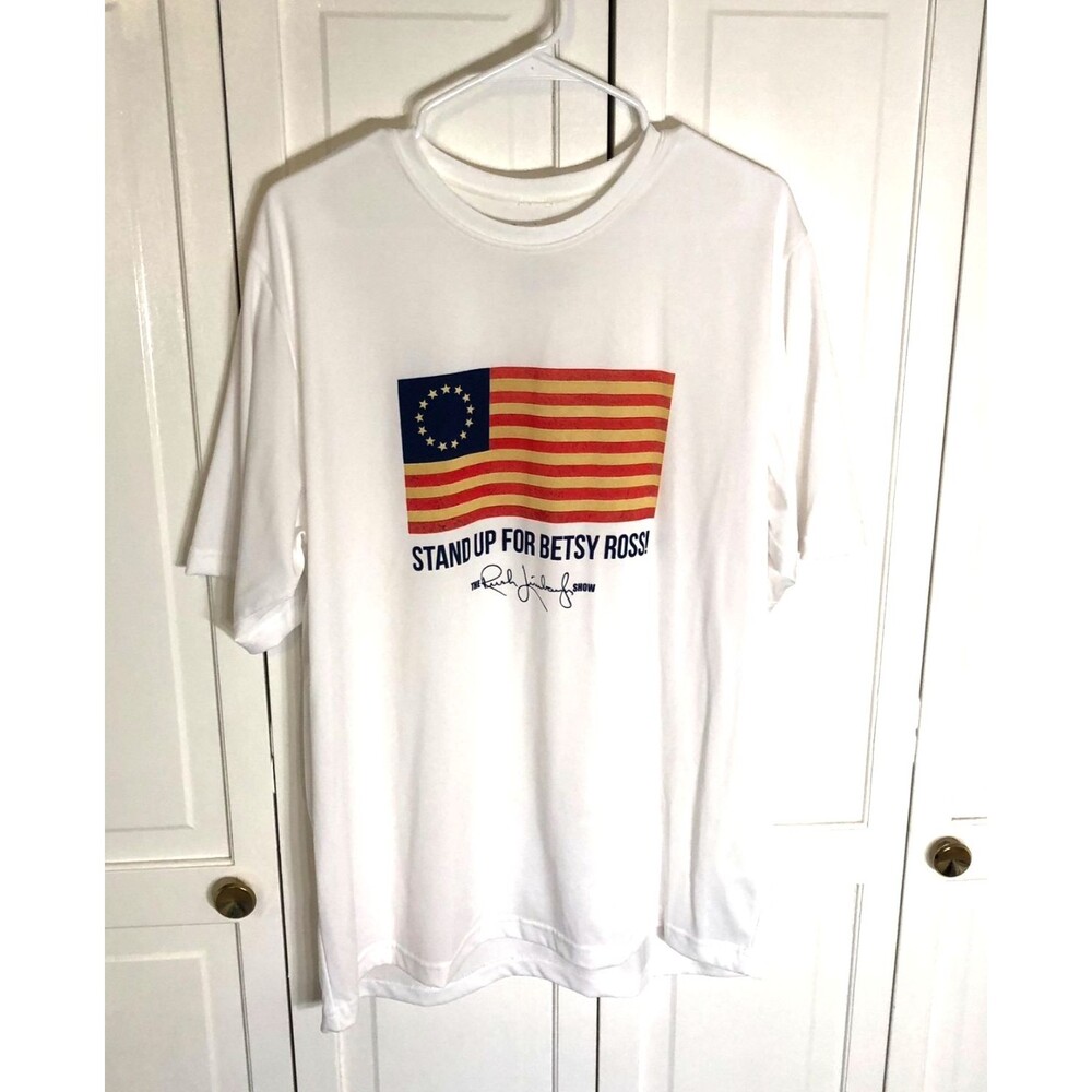 Rush Limbaugh Show Stand Up For Betsy Ross Flag T-Shirt XL White Tee